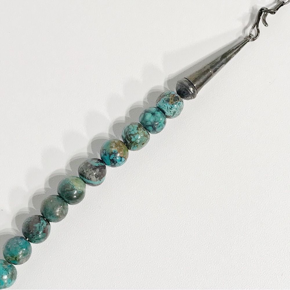 Vintage Native American Sterling Silver 9mm Turquoise Cone Beaded Necklace 24" - Picture 6 of 16